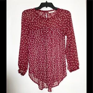 Elodie Sheer Burgundy Floral Blouse Size (S)
